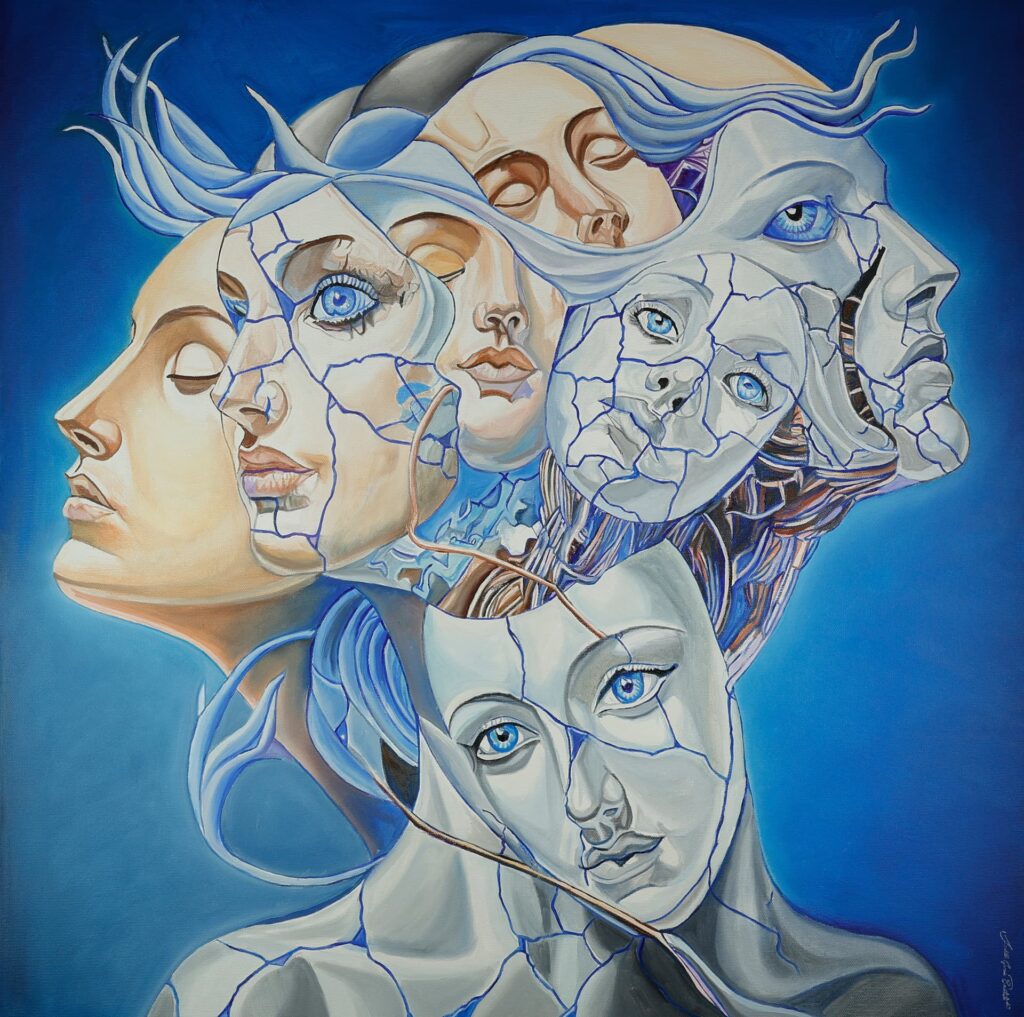 entre oubli et regard huile 80 x 80 cm 2025